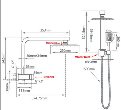 NR 8" Square Shower Station Top Inlet