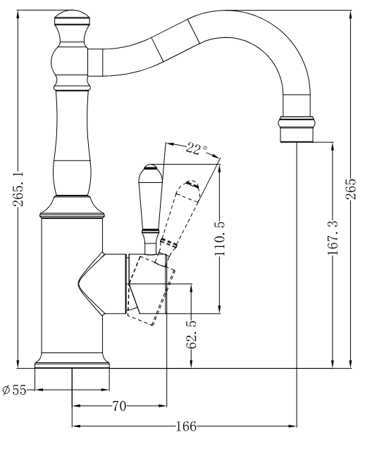 York Basin Mixer Hook Spout with Metal Lever