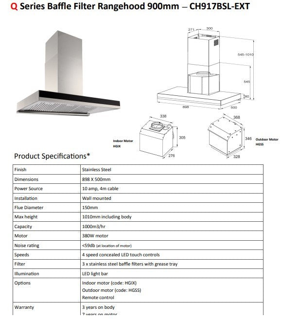 Black Glass Rangehood 900