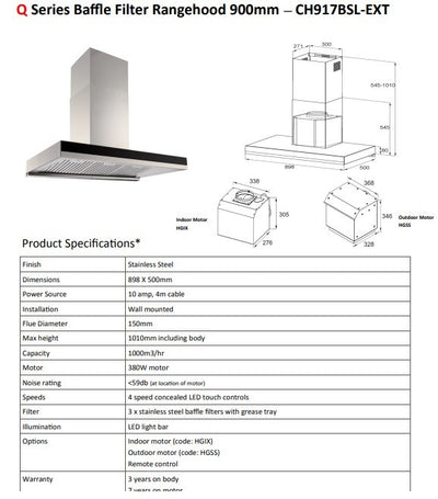 Black Glass Rangehood 900