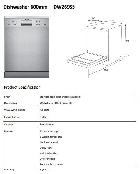 Di Lusso Electronic Free Standing Dishwasher 600/12