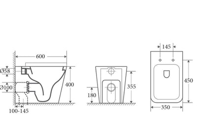 Enox 99 Squared Rimless Wall Faced Toilet Suite