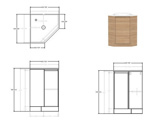 Glacier Corner Floor Standing Vanity Unit