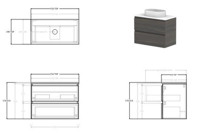 Glacier Twin Lite All Drawer Ensuite Wall Hung Vanity Unit 750