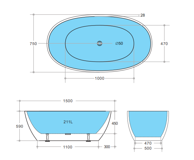 Stella Floor Standing Bathtub with Overflow