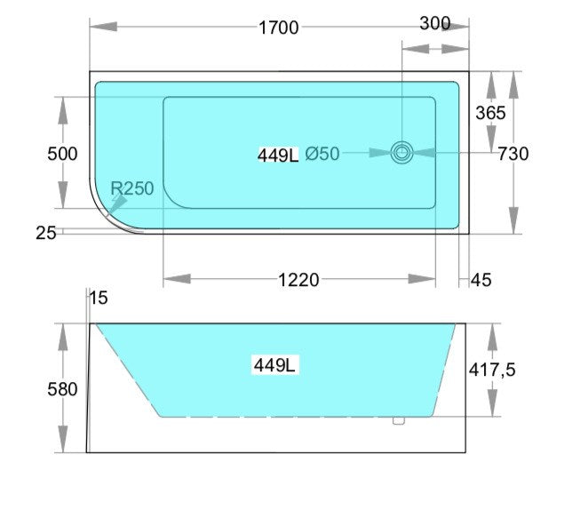 KDK Corner Multi Fit Bathtub with Overflow