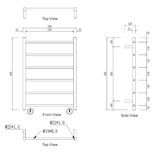 Mirage Heated Towel Rail 600