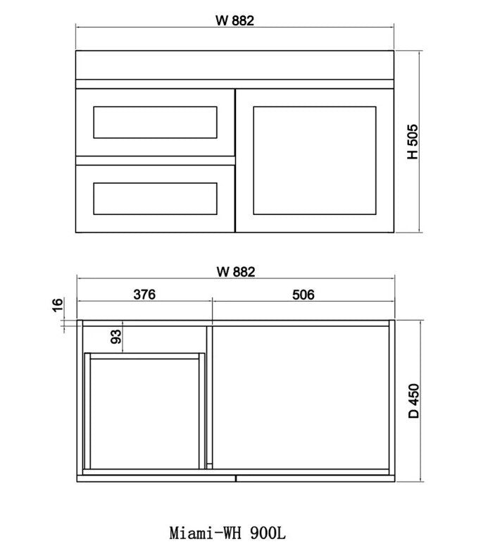 Miami Wall Hung Vanity Unit 900