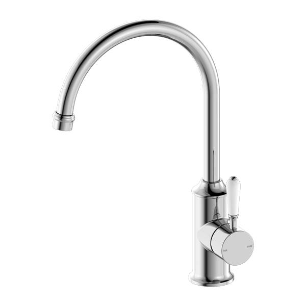 York Goosneck Kitchen Mixer With White Porcelain Lever