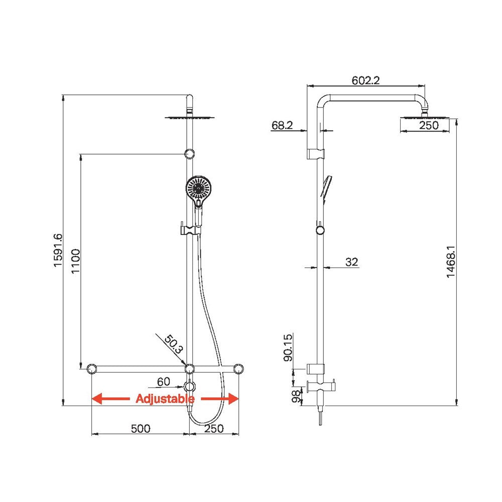 Mecca Care 32mm Twin Shower T Bar Grab Rail