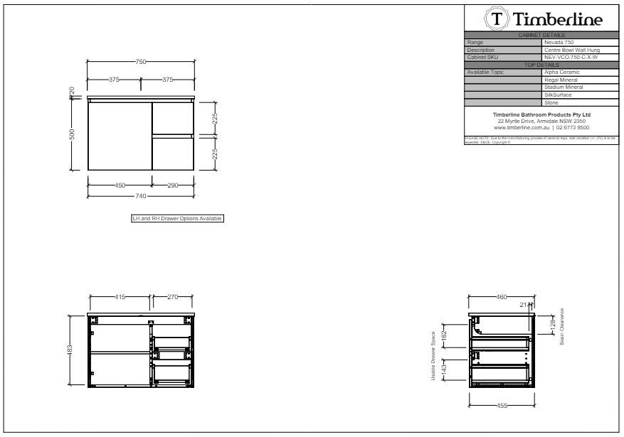 Nevada Plus Wall Hung Vanity Base Only