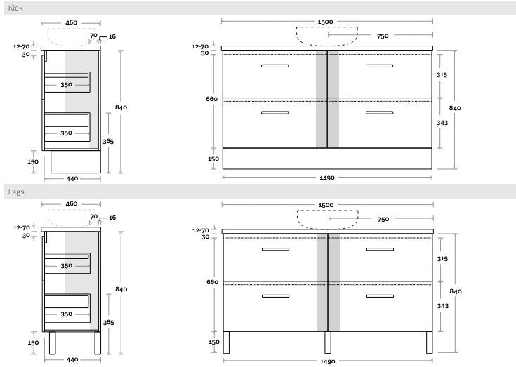 Phoenix Floor Standing Vanity Unit 1500