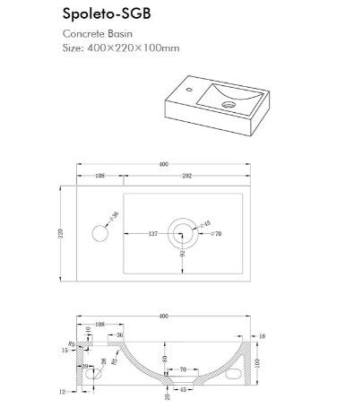 Spoleto Rectangular Concrete Basin 400