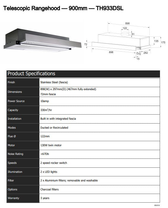 Telescopic Rangehood 900