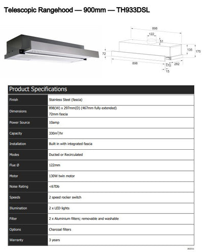 Telescopic Rangehood 900