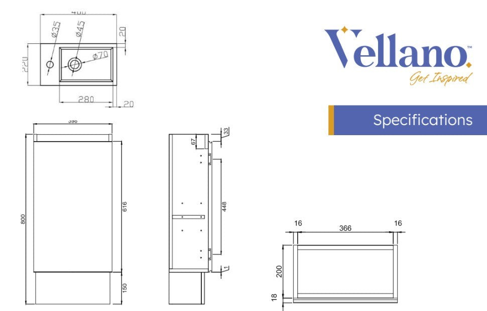 Tirolo Ensuite Floor Standing Vanity Unit 400