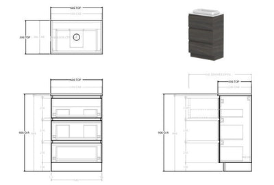 Glacier Lite Ensuite All Drawer Trio Floor Standing Vanity Unit  600