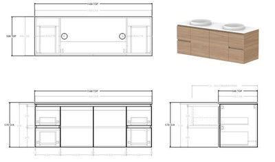 Glacier Twin Full Depth Door and Drawer Wall Hung Vanity Unit 1500