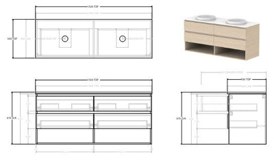 Glacier Twin Full Depth Shelf Vanity Unit 1500