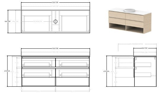 Glacier Twin Full Depth Shelf Vanity Unit 1500