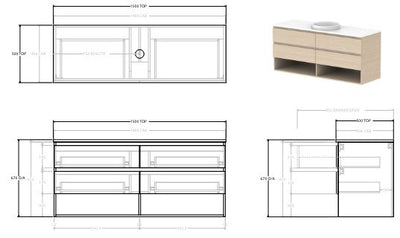 Glacier Twin Full Depth Shelf Vanity Unit 1500