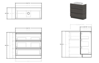 Glacier Lite Trio Floor Standing Vanity Unit