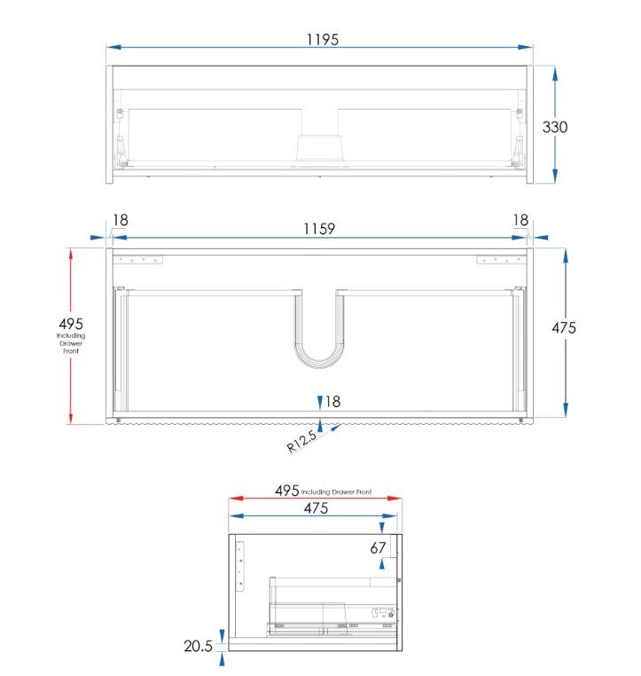 Wave Wall Hung Vanity Base Only 1200