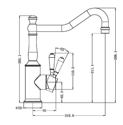 York Hook Spout Kitchen Mixer With Metal Lever