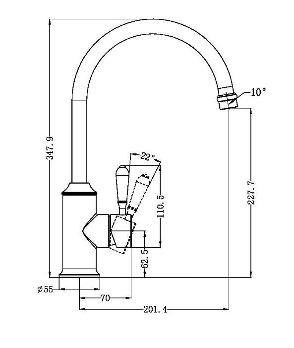 York Goosneck Kitchen Mixer With Metal Lever