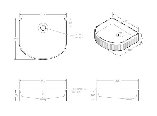 Arch Fluted Above Counter Basin 415