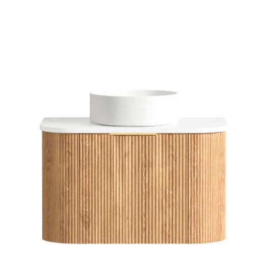 Bondi Woodland Oak Fluted Curve Wall Hung Vanity Unit 750