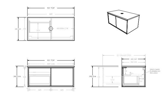 Clifton Ensuite Wall Hung Vanity Unit 900