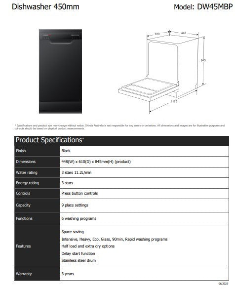 Black Free Standing Dishwasher