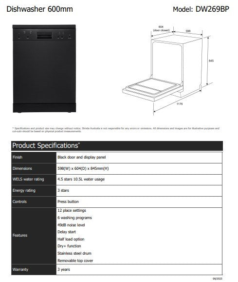 Black Free Standing Dishwasher