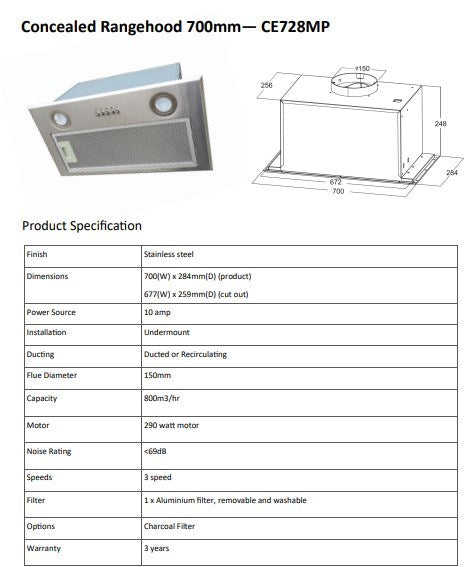 Di Lusso Concealed Rangehood