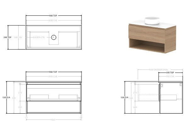 Glacier Twin Lite Ensuite Shelf Vanity Unit 900