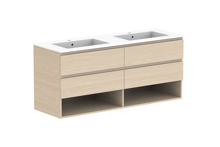 Glacier Twin Full Depth Shelf Vanity Unit 1500