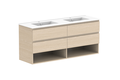 Glacier Twin Full Depth Shelf Vanity Unit 1500