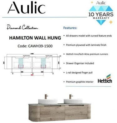 Hamilton Wall Hung Vanity Unit 1500