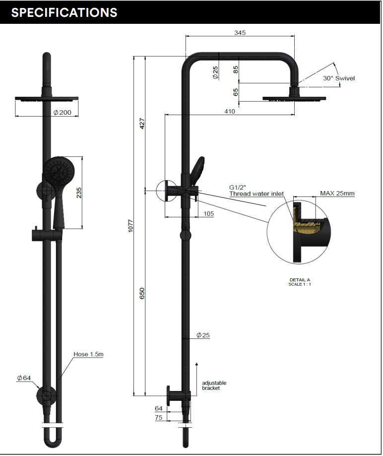 ME Round Combination 3F Hand Shower