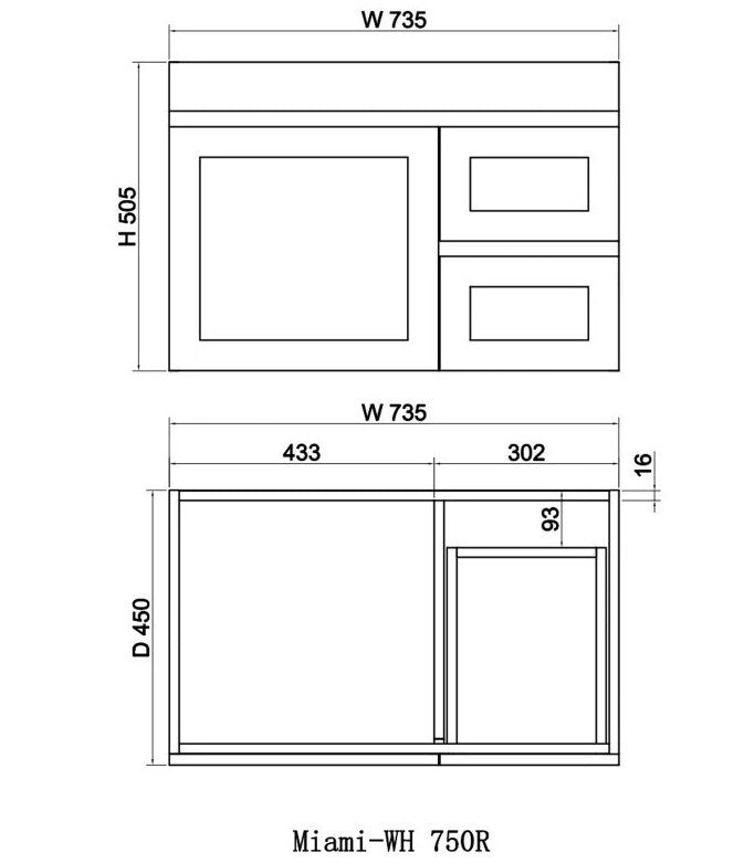 Miami Wall Hung Vanity Unit 750