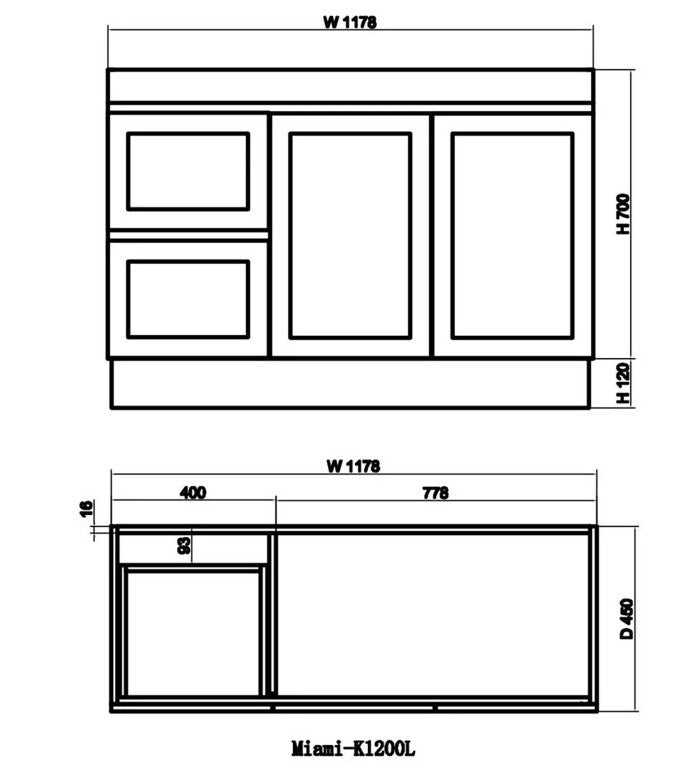 Miami Floor Standing Vanity Base Only 1200