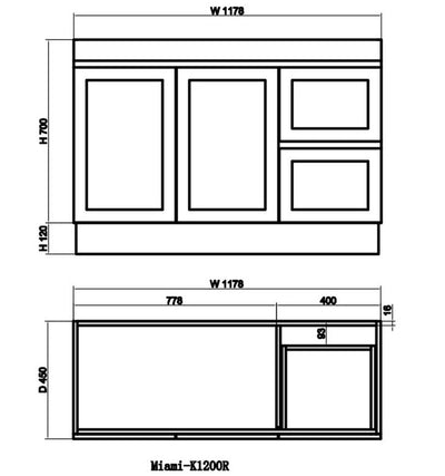 Miami Floor Standing Vanity Base Only 1200