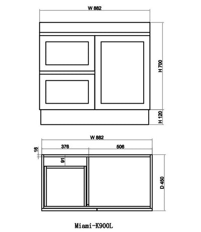 Miami Floor Standing Vanity Base Only 900