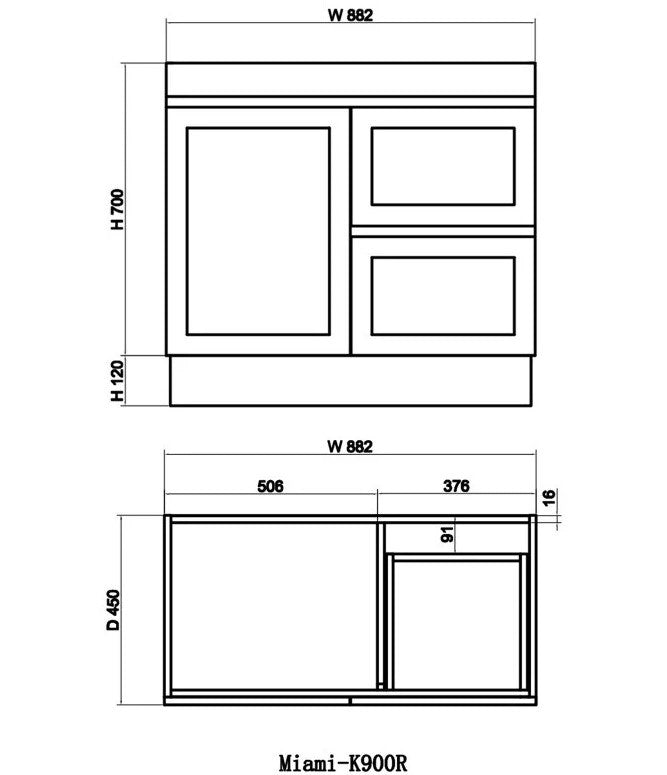 Miami Floor Standing Vanity Base Only 900