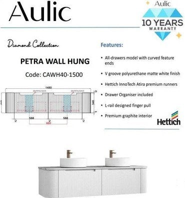 Petra Wall Hung Vanity Unit 1500