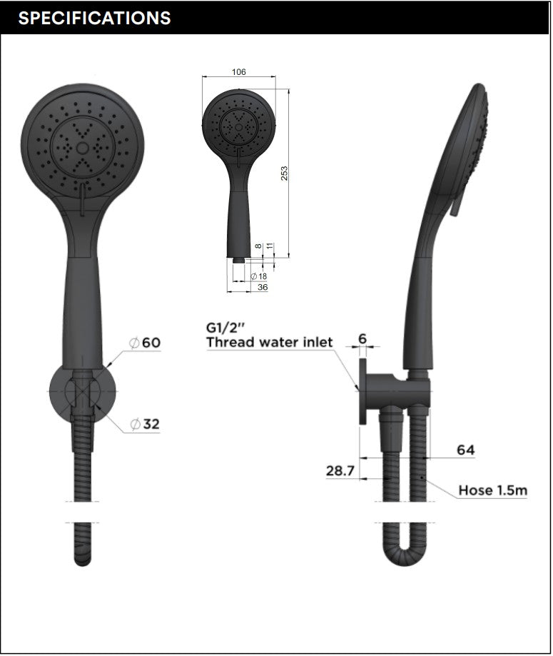 ME 3F Hand Shower on Bracket