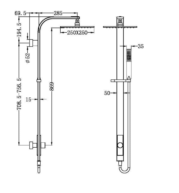 Astra Square Rain Twin Shower Single Hose