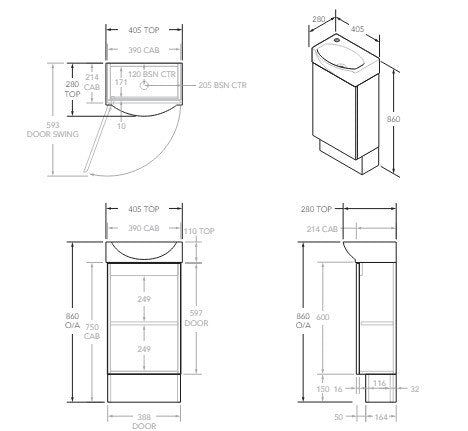 Tiny Semi-Recessed Floor Standing Vanity Unit