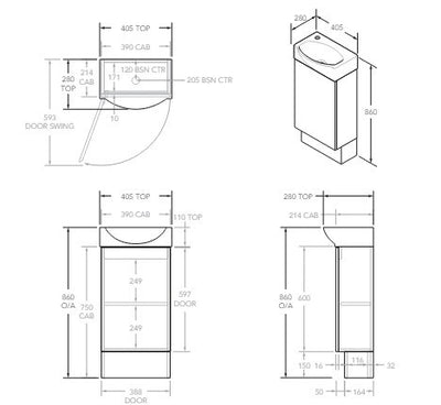 Tiny Semi-Recessed Floor Standing Vanity Unit